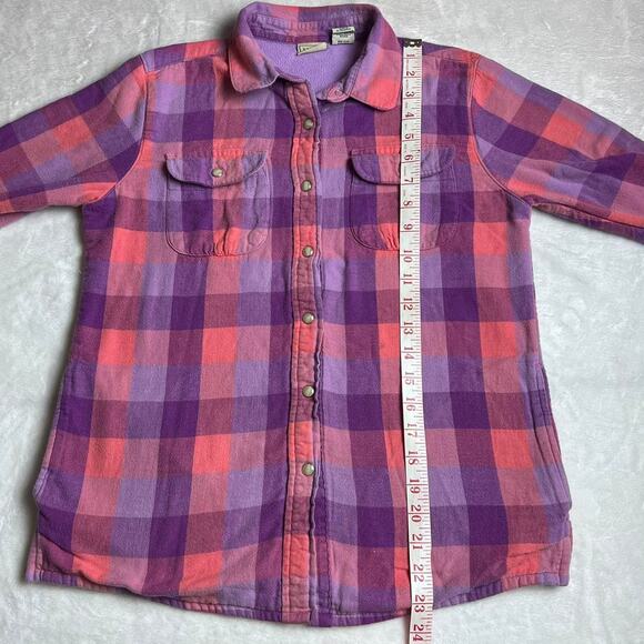 L.L. Beans girls pearl snap large 14/16 fleece lined flannel shirt Purple Pink - Picture 4 of 8